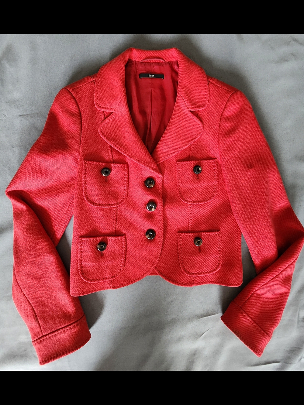 BOSS Hugo Boss Red Virgin Wool Cashmere Cropped Blazer Jacket 8